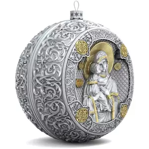 Set of 2 silver Christmas tree balls "Angel and Our Lady of Vladimir"